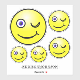 Pegatina Gracioso Wink & Smile Emoji Rostros amarillos Añad