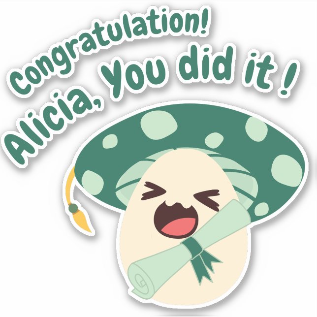 Pegatina Grado de hongo verde divertido (Anverso)