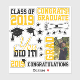 Pegatina Graduación de fotografías en negro y oro