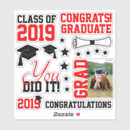 Pegatina Graduación de fotografías en rojo y negro