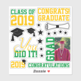 Pegatina Graduación de fotografías en verde y oro