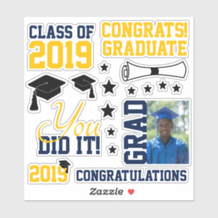 Pegatina Graduación de fotos de marina y oro