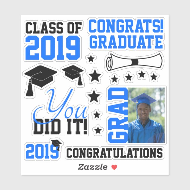 Pegatina Graduación de fotos en azul y negro (Hoja)