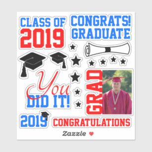 Pegatina Graduación de fotos en rojo y azul