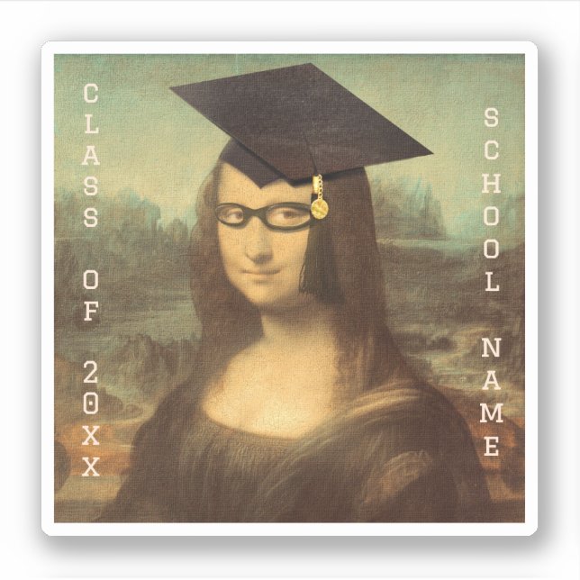 Pegatina Graduación de Mona Lisa w Glasses (Anverso)