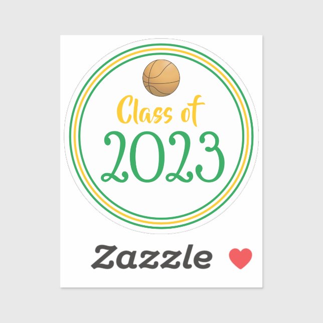 Pegatina Graduación del año de la clase de baloncesto verde (Hoja)