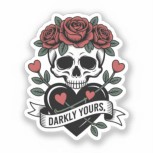 Pegatina Gráfico Darkly Yours: Calavera Gótica con Rosas Ro