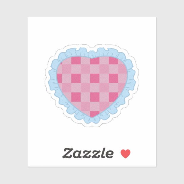 Pegatina Gráfico de Corazón de Cuadros Retro Rosa Pastel y  (Hoja)