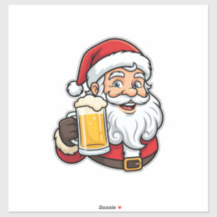 Pegatina Gráfico de Navidad de Papá Noel bebiendo cerveza