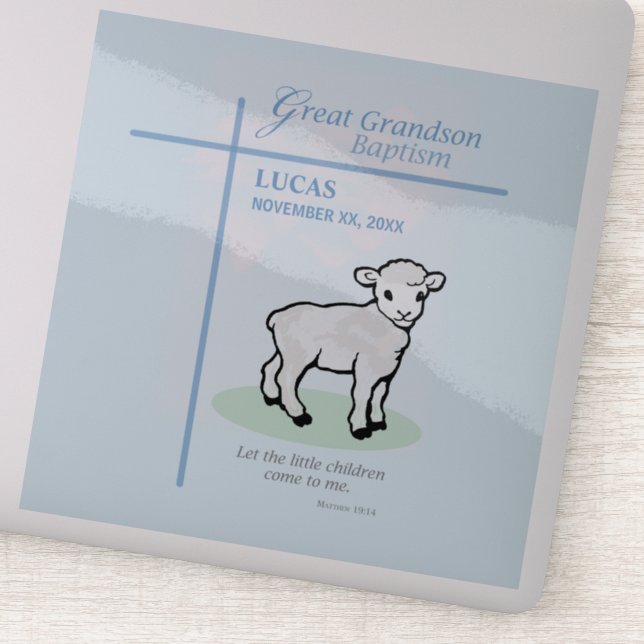 Pegatina Gran Abuelo Bautismo Cordero Azul Personalizado (Detalle)