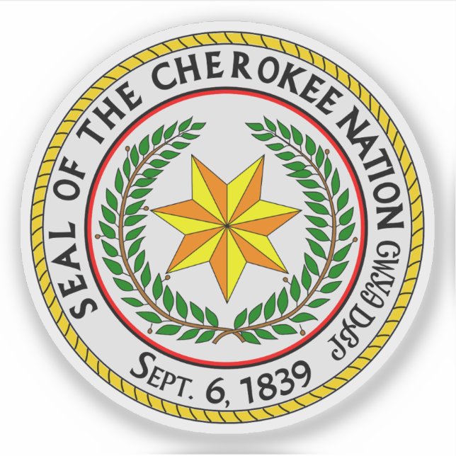 Pegatina Gran foco de la nación y tribu cherokee, Estados U (Anverso)