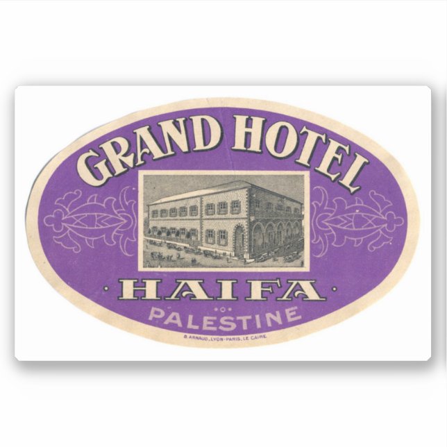 Pegatina Gran Hotel Haifa Palestina (Anverso)