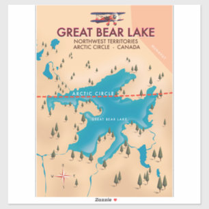 Pegatina Gran Lago del Oso, Canadá, arte de cartel de viaje