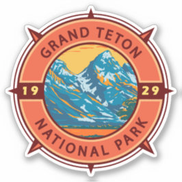 Pegatina Gran Parque Nacional de Teton Emblema de brújula r