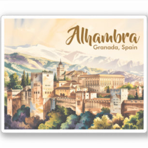Pegatina Granada España Alhambra Aquarela Viajes Antiguos
