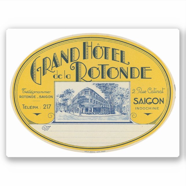Pegatina Grand Hotel Rotonde Saigon Indochina (Anverso)