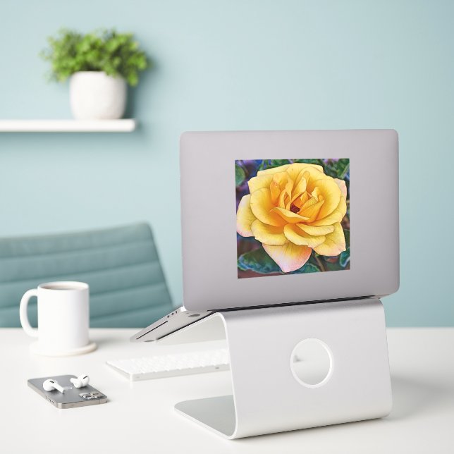 Pegatina grande de arte de flores de rosa amarillo (Ordenado portátil  en el escritorio)