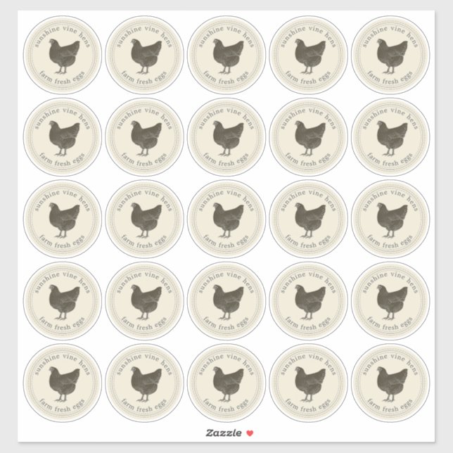 Pegatina Granja Huevos Frescos Huevo Cartón Antigüo Blanco  (Hoja)