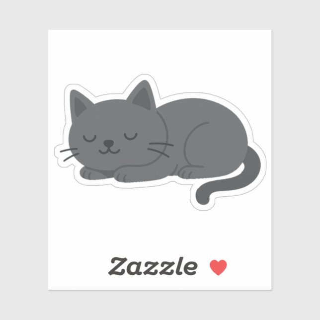 Pegatina Gray Cat Sleeping Peacefully – Minimalist Cat Art (Hoja)