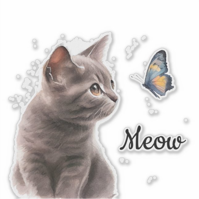 Pegatina Gray Meow Cat (Anverso)