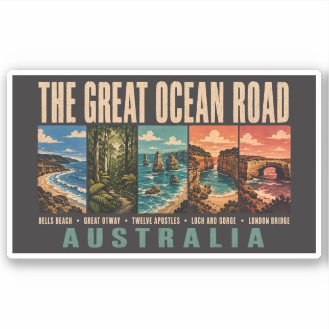 Pegatina Great Ocean Road Australia Landmarks Illustration (Anverso)