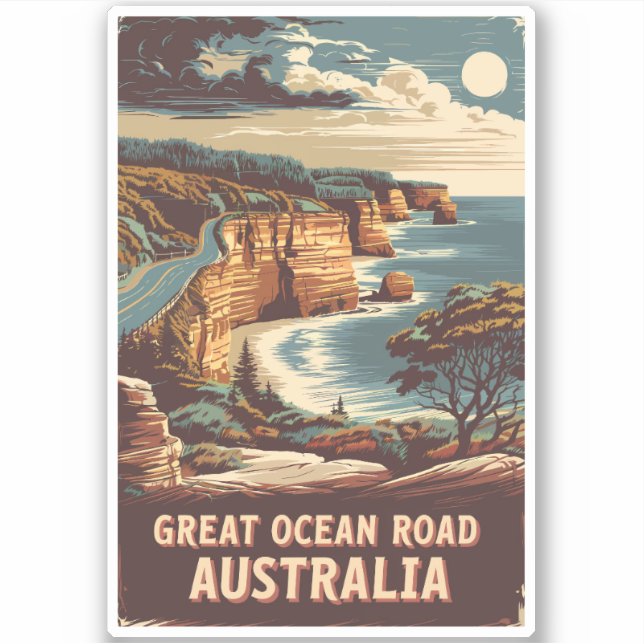 Pegatina Great Ocean Road Ilustracion Australia Viajes de a (Anverso)