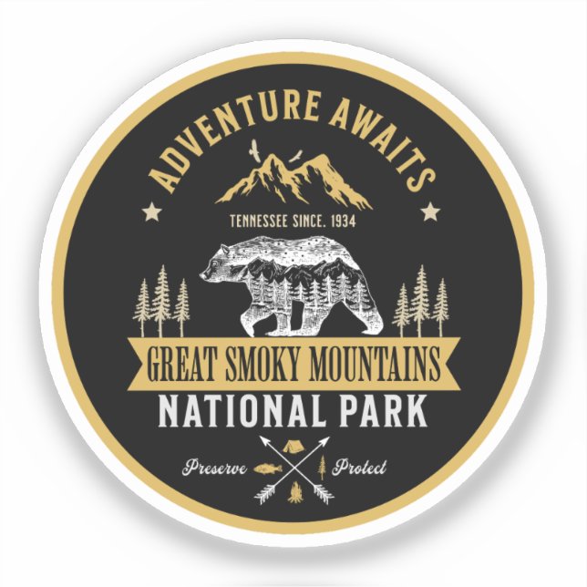 Pegatina Great Smoky Mountains Vintage Forest Landscape (Anverso)