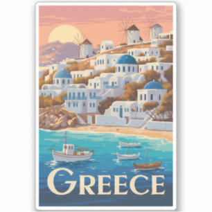 Pegatina Grecia Mikonos Ilustracion Viaje arte