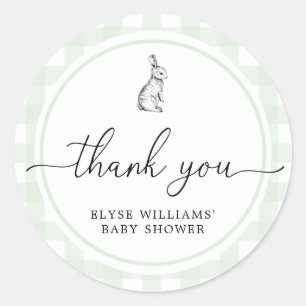 Pegatina Green Gingham Bunny Rabbit Shower Favor