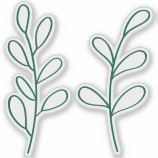 Pegatina Green Outline Leaves, Two Custom Cut Small