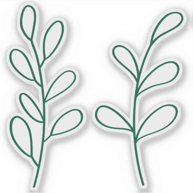 Pegatina Green Outline Leaves, Two Custom Cut Small (Anverso)