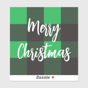Pegatina Green plaid Merry Christmas