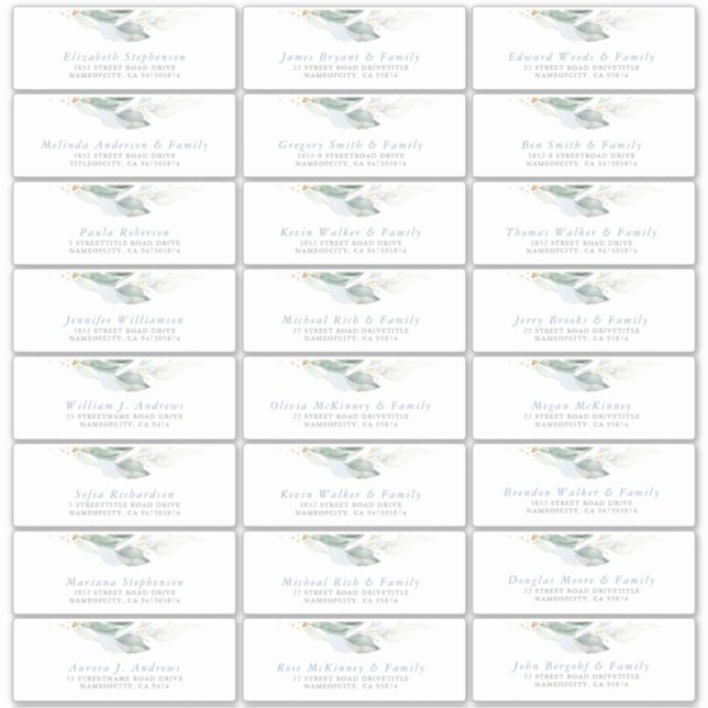 Pegatina Greenery Dusty Blue Guest Name Address Labs (Anverso)