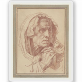 Pegatina Greuze - Estudio de la cabeza de una anciana