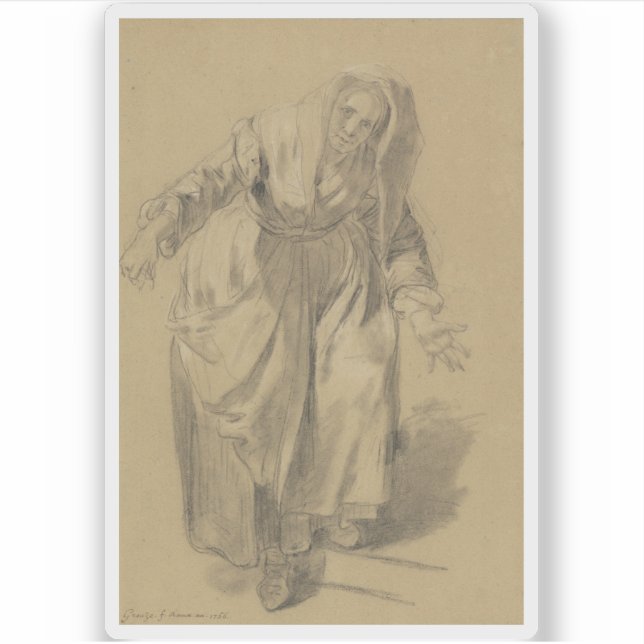 Pegatina Greuze - Mujer mayor con brazos extendidos (Anverso)