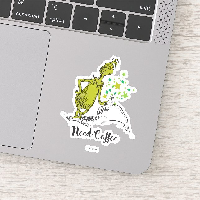 Pegatina Grinch | Divertida Necesito Café (Detalle)