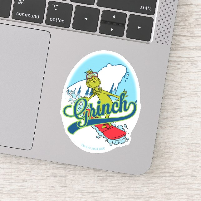 Pegatina Grinch en snowboarding (Detalle)