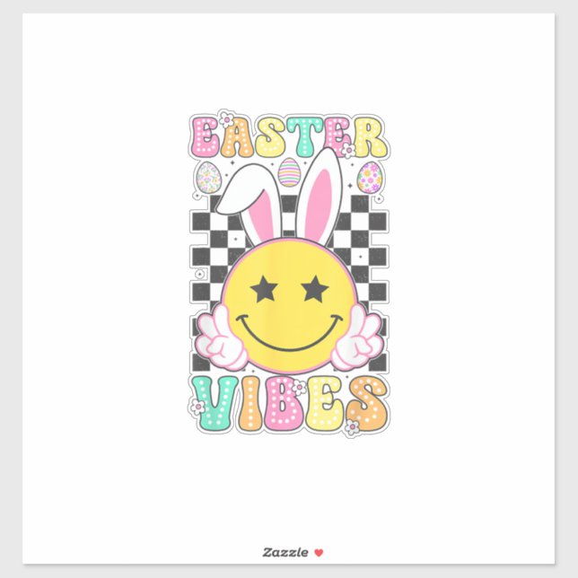 Pegatina Groovy Easter Vibes Bunny Easter Day Smile Face Gi (Hoja)