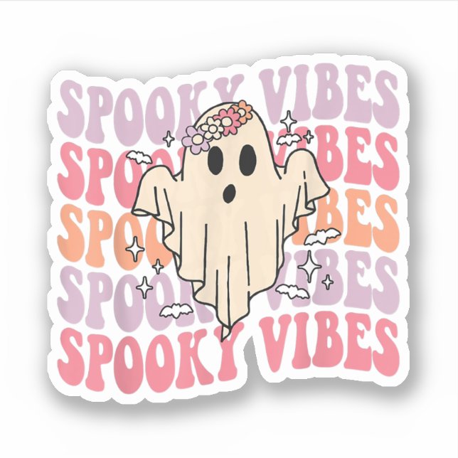 Pegatina Groovy Halloween Spooky Vibes Retro Fantasma Flora (Anverso)
