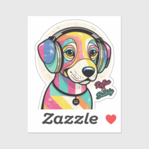 Pegatina Groovy Puppy: Un Cañón Colorido