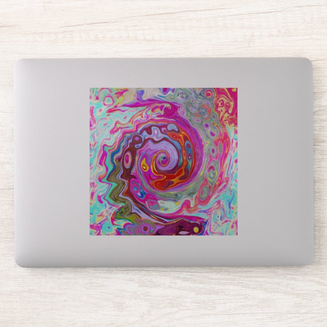 Pegatina Groovy Resumen Retro Pink caliente y Blue Swirl (Ordenador)