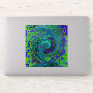 Pegatina Groovy Resumen Swirl Retro Verde y Azul