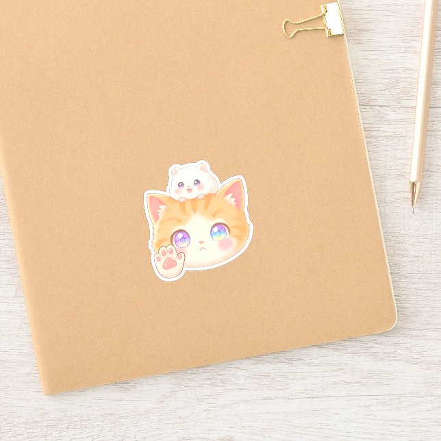 Pegatina Grumpy Cat with Hamster on Head - NO Sign Sticker (Cuaderno)