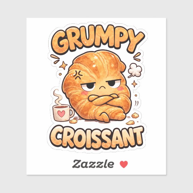 Pegatina Grumpy Croissant Custom-Cut Vinyl Sticker (Hoja)