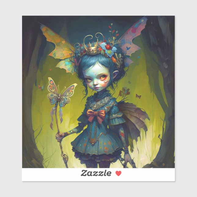 Pegatina Grumpy Fairy Pixie Fantasy Art (Hoja)