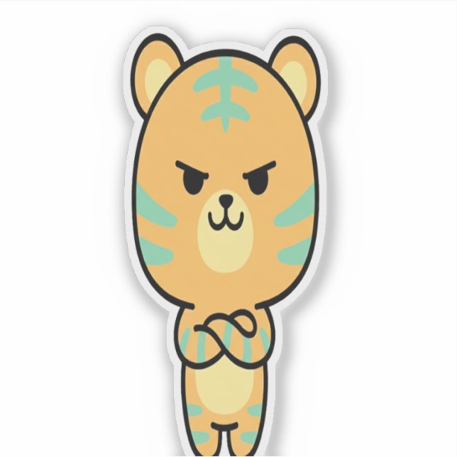 Pegatina Grumpy Orange Tiger Cute Kawaii Cartoon Sticker (Anverso)