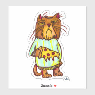 Pegatina Grumpy Pizza Mascota Funny Diseño de Arte Gato