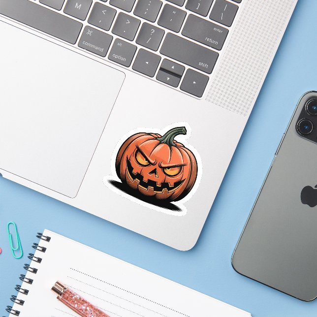 Pegatina Grumpy Pumpkin Sticker – Halloween Mood (Ordenado portátil con iPhone)
