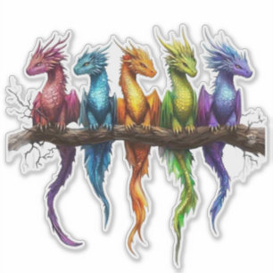 Pegatina Grupo de arcoíris de dragones bebés sobre negro