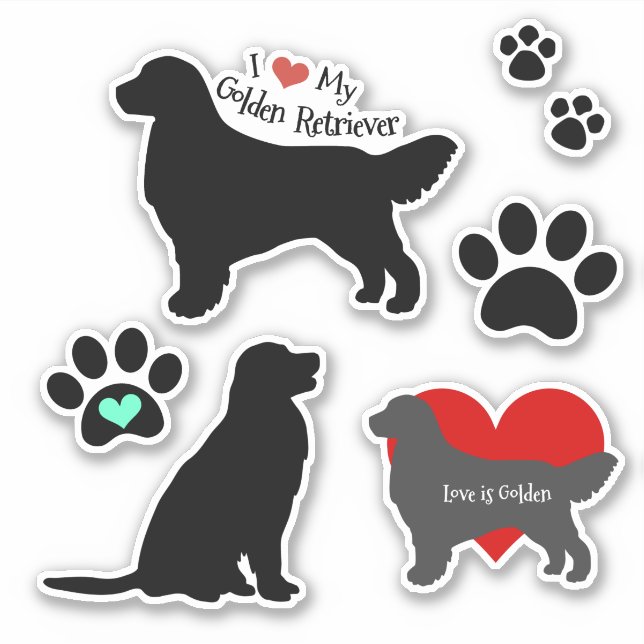 Pegatina Grupo de Silhouette y Pawprints para Golden Retrie (Anverso)